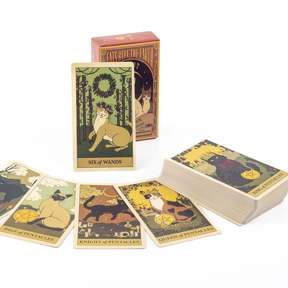 

TK117K Cats Rule the Earth Tarot 78 шт. для Feline-Obsessed English Visions Divination Edition Колода для настольных игр