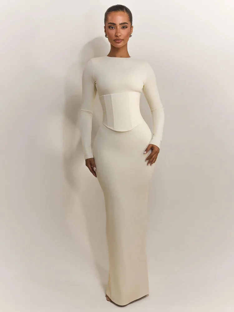 Articat Fashion Long Sleeve High Elastic Tight Round Neck Dress Women Bodycon Bandage Dress Winter Party Club Evening Dress 2026