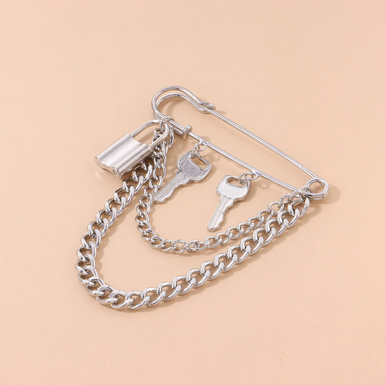Cross border jewelry, multi-element fashion lock shaped brooch, cool style pin, men's and women's key brooch accessories