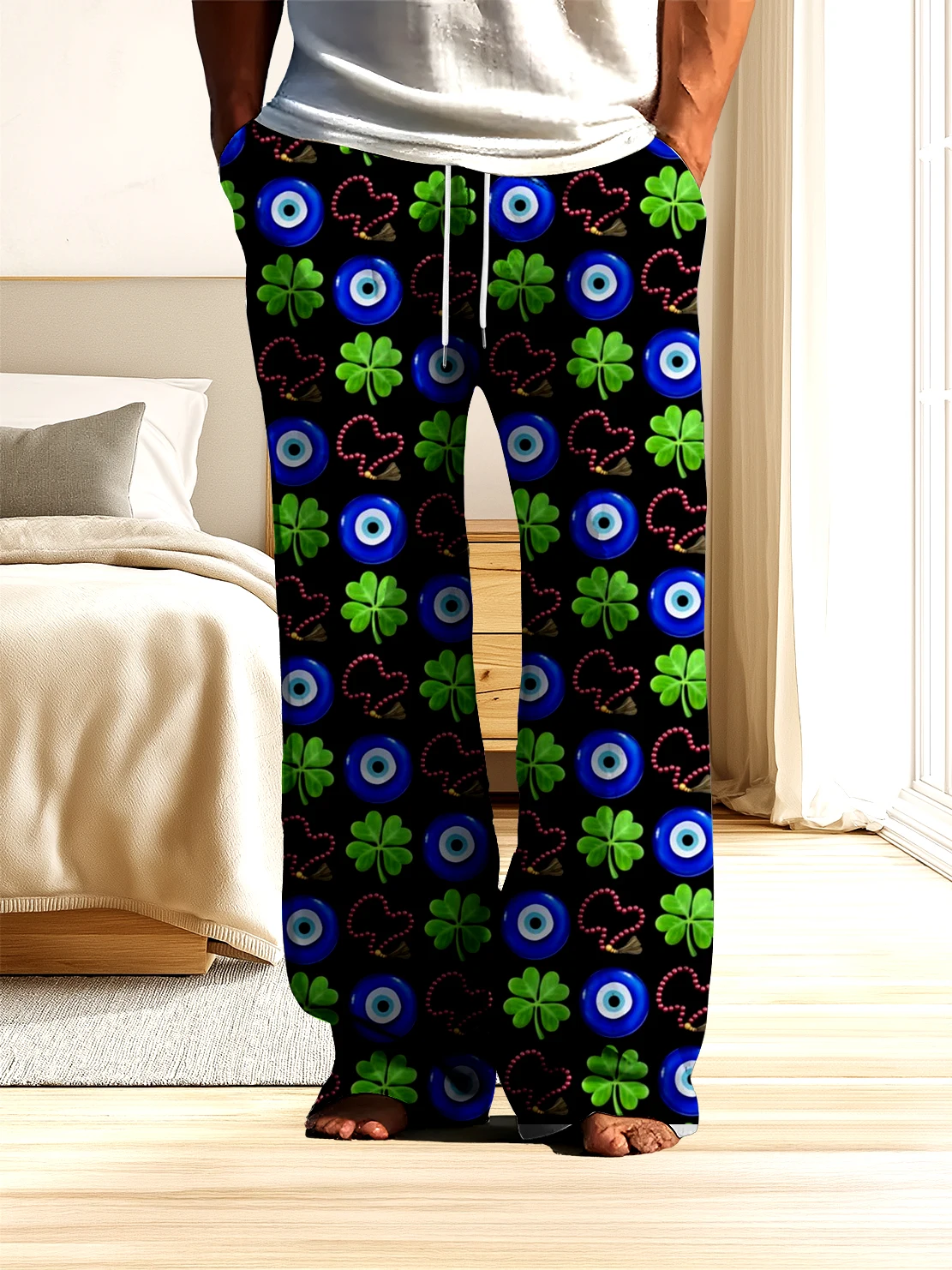 

Мужское колье с 3D цифровой печатью и рисунком клевера, модные уличные повседневные брюки, свободные и удобные, не выцветают.