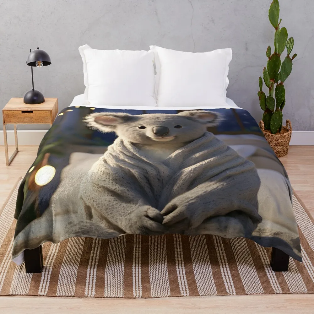 Bedtime Bliss: A Koala’s Cozy Retreat Throw Blanket Beach Flannels Thermals For Travel Warm Blankets