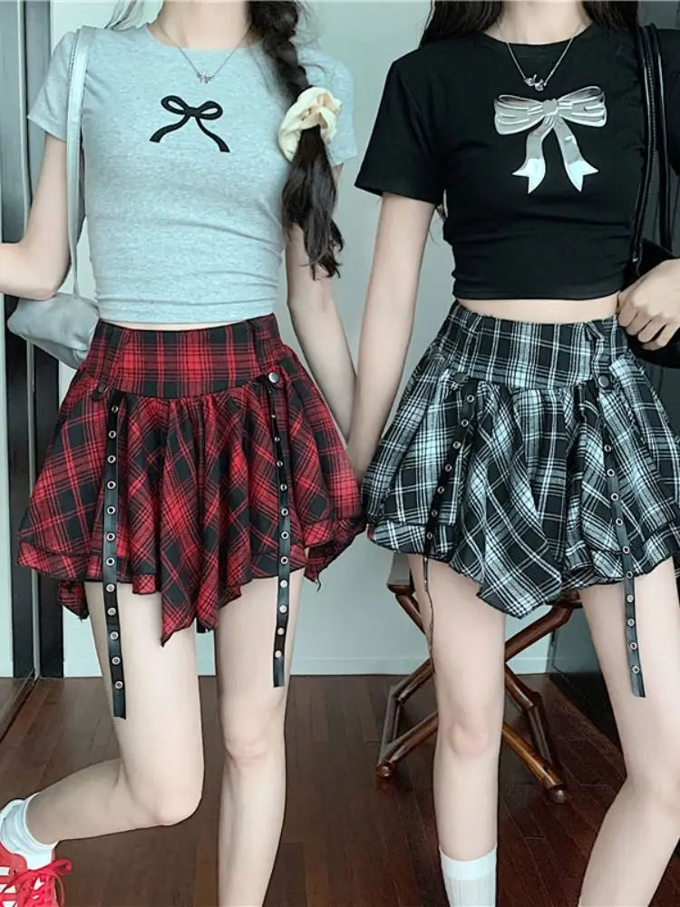 Skirts Women Aesthetic High Waist Spring Summer American Style Fashion Plaid Retro Y2k Pleated Sexy Lady Clubwear Gothic Vintage