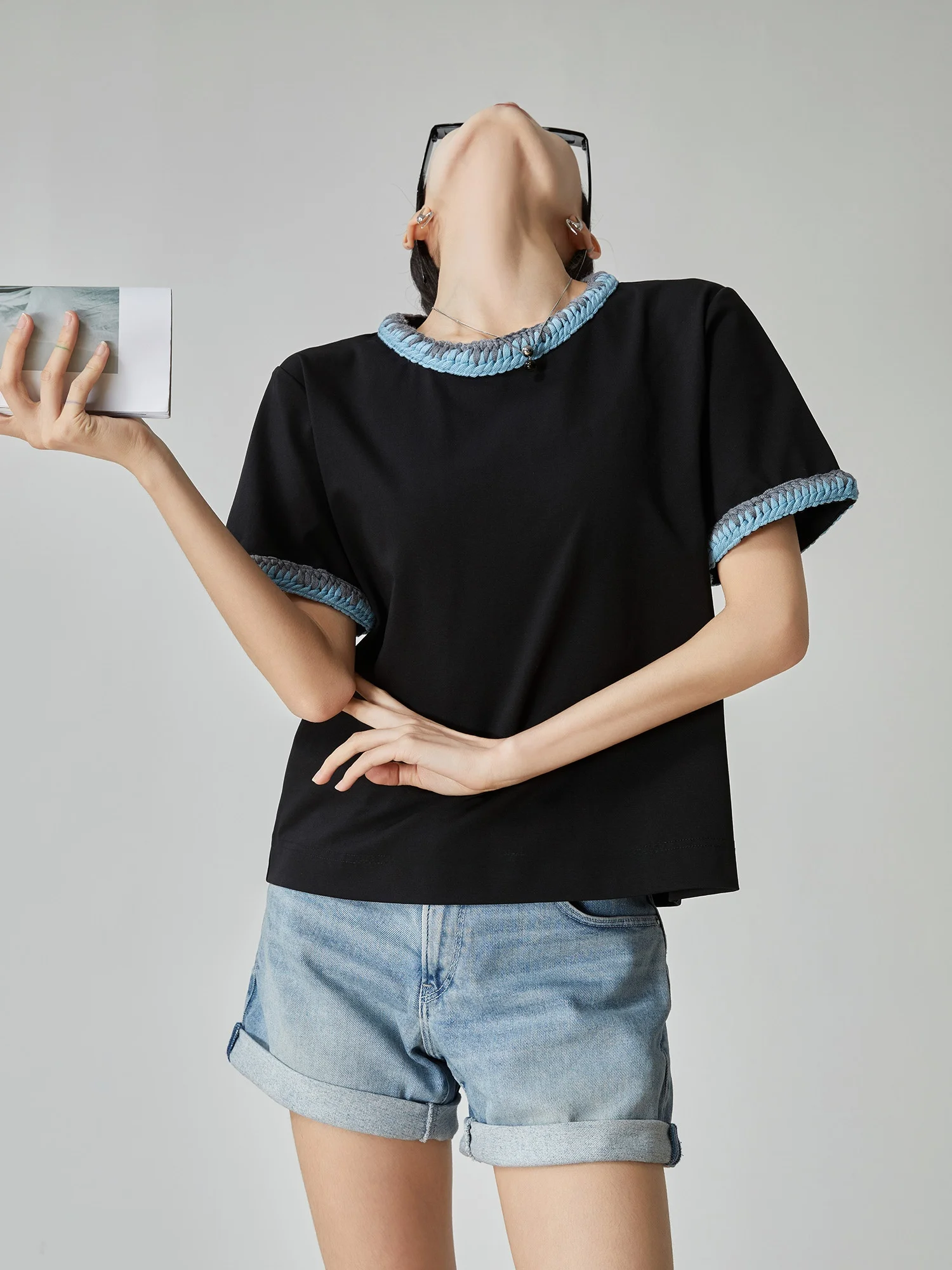 

Черная женская футболка оверсайз с коротким рукавом, в корейском стиле, уникальный дизайн, модный топ из полиэстеровой смеси, круглый вырез