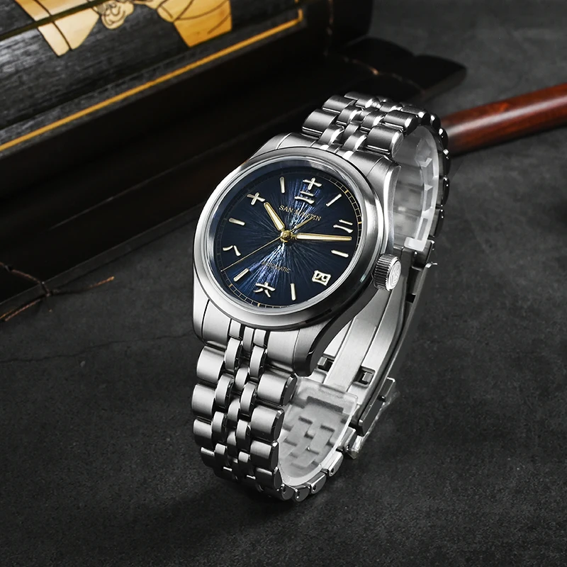 

San Martin Мужские автоматические часы 39 мм Роскошные механические наручные часы 100 м Водонепроницаемые светящиеся Sunburst JianZhan Dial Miyota 90S5