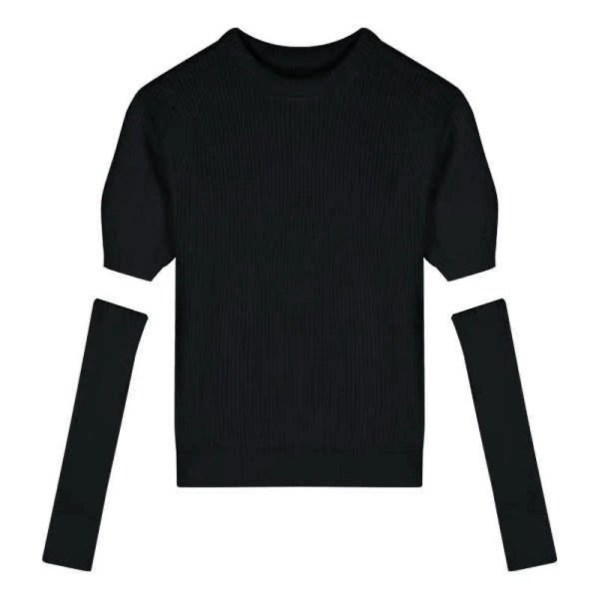 Detachable Sleeve Knitted Sweater Women Plus Size Women'S Winter Velvet Double-Zip High-Grade Pullover Homewear Elegant Black OL