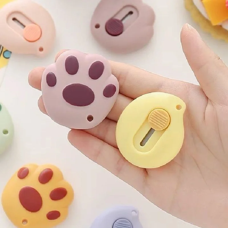 Cortador de Papel Mini em Forma de Pata de Gato Kawaii, Faca Utilitária Retrátil Portátil para Envelope, Caixa, DIY, Material de Escritório