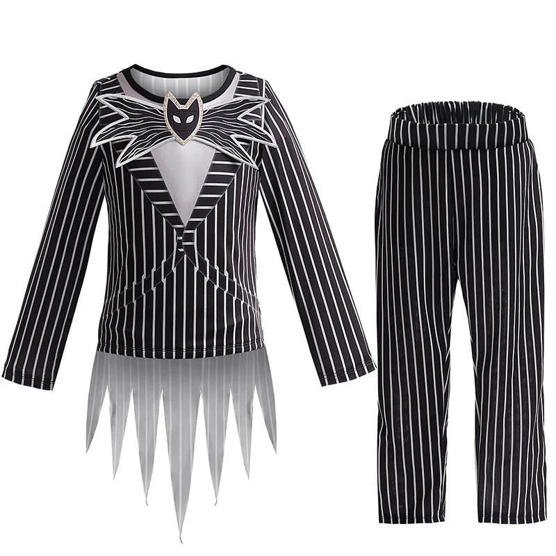 New Children's Costumes The Nightmare Before Christmas Skeleton Jack Cosplay Baby Striped Two-Piece Halloween Character Dress Up