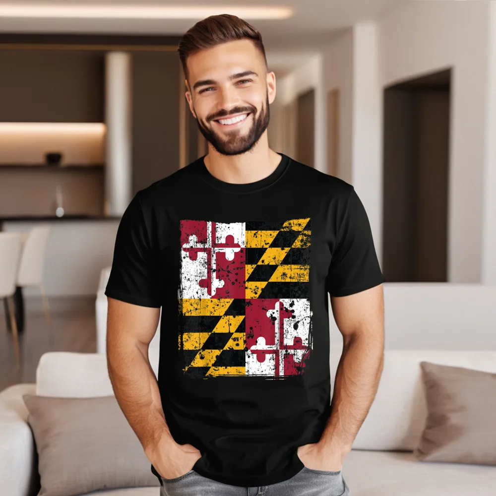 

Crewneck Maryland State Flag Faded Flag Pure Cotton Mans T-shirts Casual Short Sleeve Tees Latest Slogan Tee Shirts