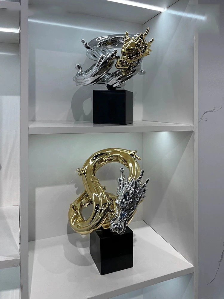 Modern Creative Luxury Electroplated Golden Dragon Art Soft Decoration Model Room Sales Office Living Room Cabinet Panlong Decor