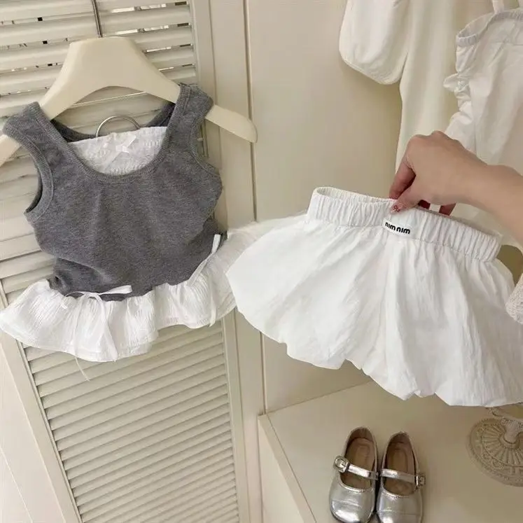 

Vest and Shorts Set Fashionable Cute Simple All-match Sweet Summer Lace Vest Flower Bud Shorts Two Piece Set