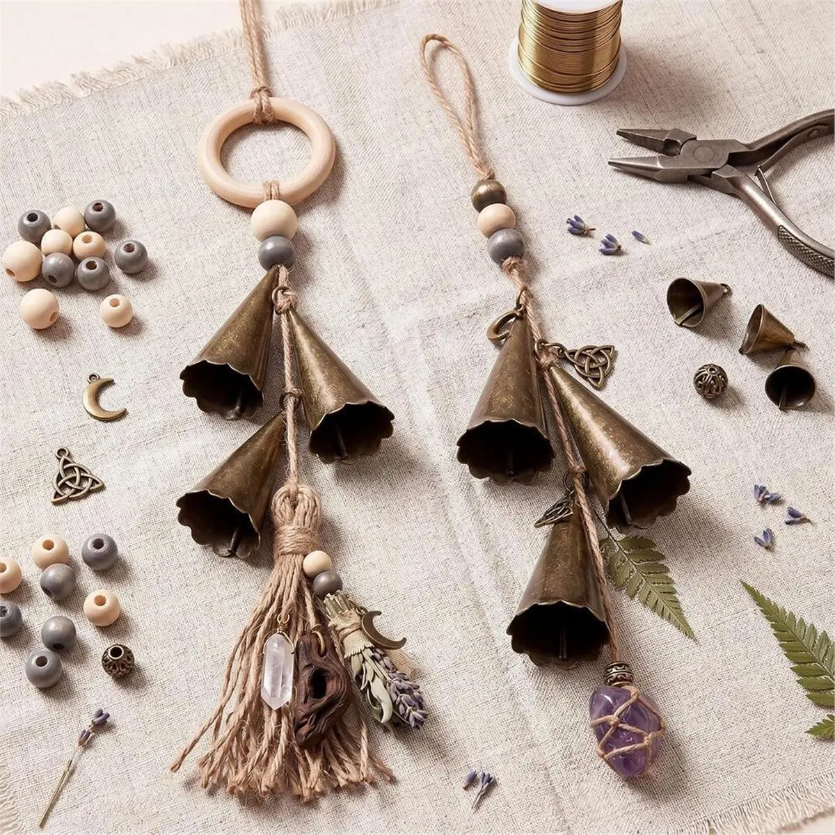 20 Pcs Witch Bells for Craft Mini Bronze Bells with Floral Border Vintage Indian Hanging Decor for DIY Wind Chimes 20PCS