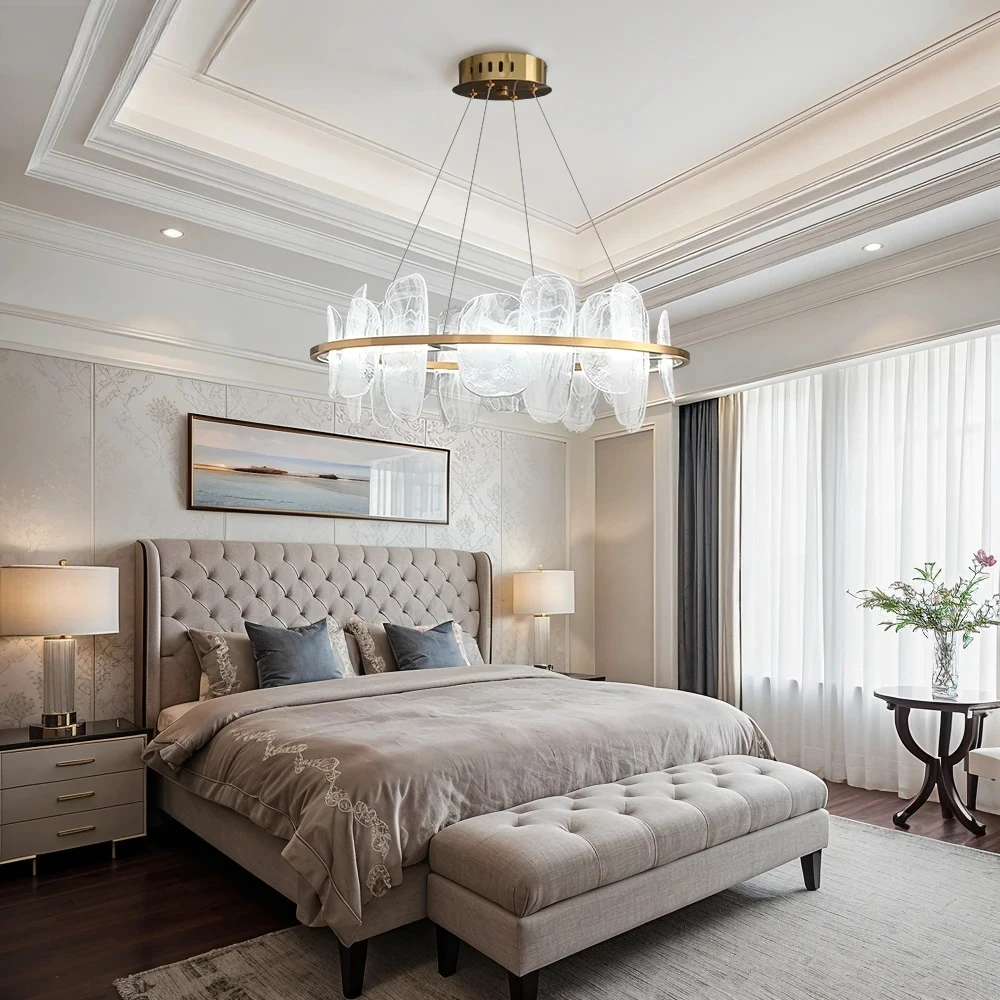 Luxury Creative Glass High-end LED Pendant Lights Round Rings Copper Chandelier Home Decor for Bedroom Dinning Living Room Lamps