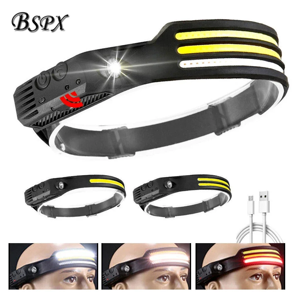 

Induction Headlamp COB LED Head Lamp with Built-in Battery Flashlight USB Rechargeable Head Lamp 5 Lighting Modes Head Light