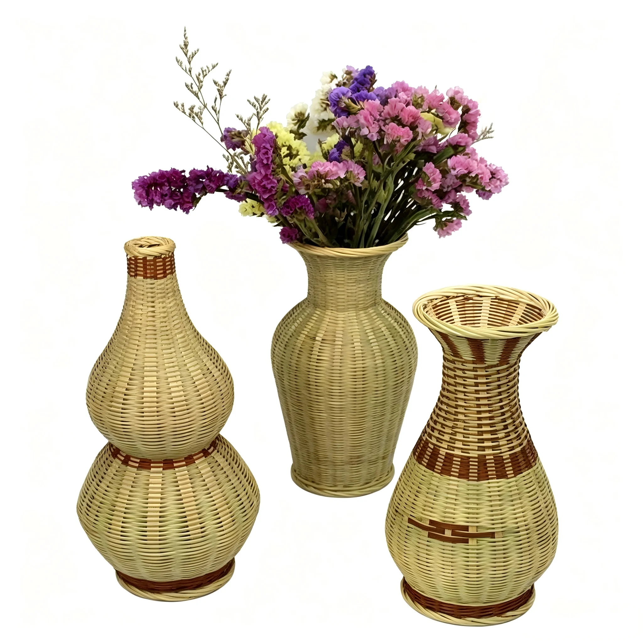 Eco-Friendly Handcrafted Bamboo Vase Woven Natural Fiber Dried Flower Holder Minimalist Shelf Decor Gift