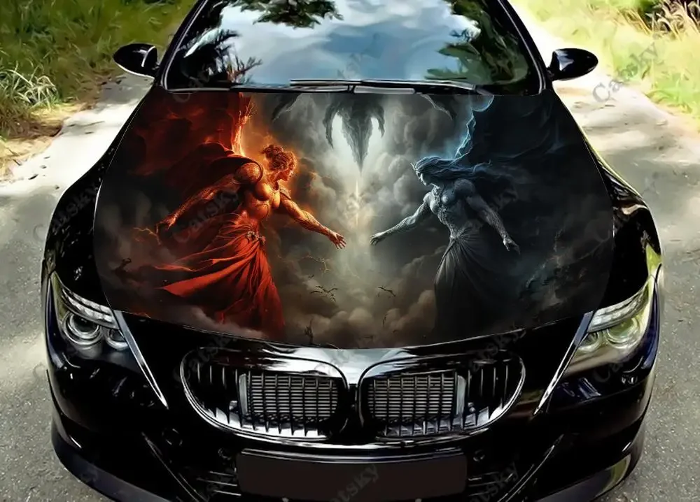 

Demon and Angel Car Hood Decal Stickers Wrap Vinyl Film Engine Cover Decals Sticker Car Hood Protective Film