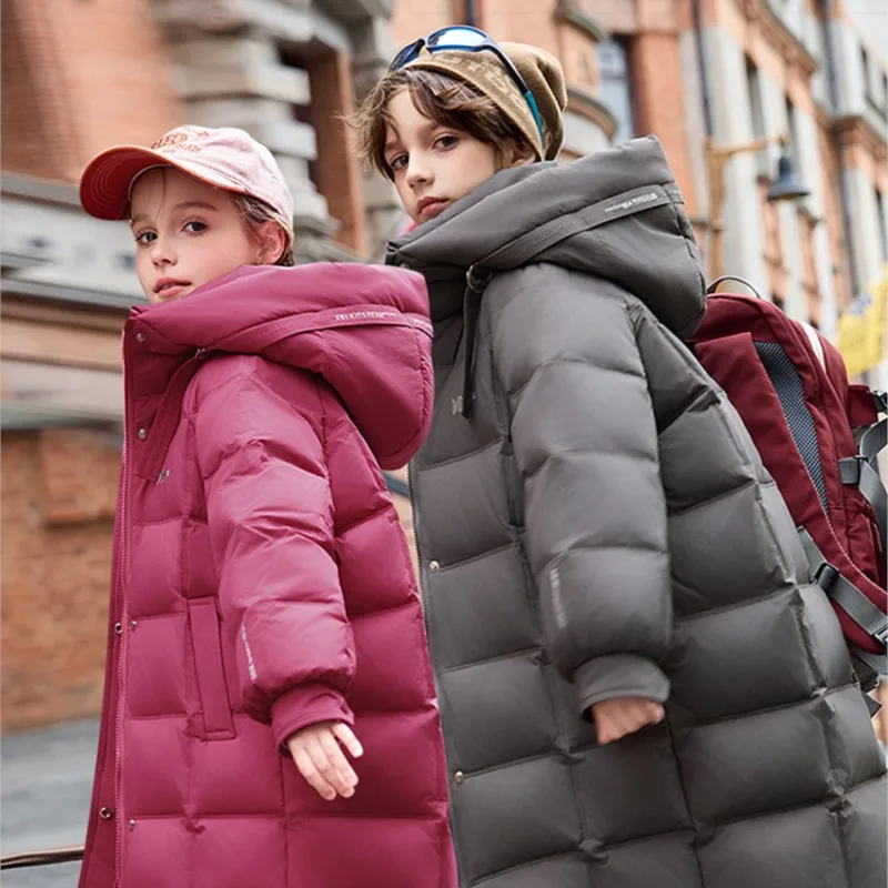 

Chidlren White Duck Down Jacket Winter Hooded Thicken Warm Puffer Jakcets For Young Teens Boys 4-12Y Kid Windproof Outwear Parka