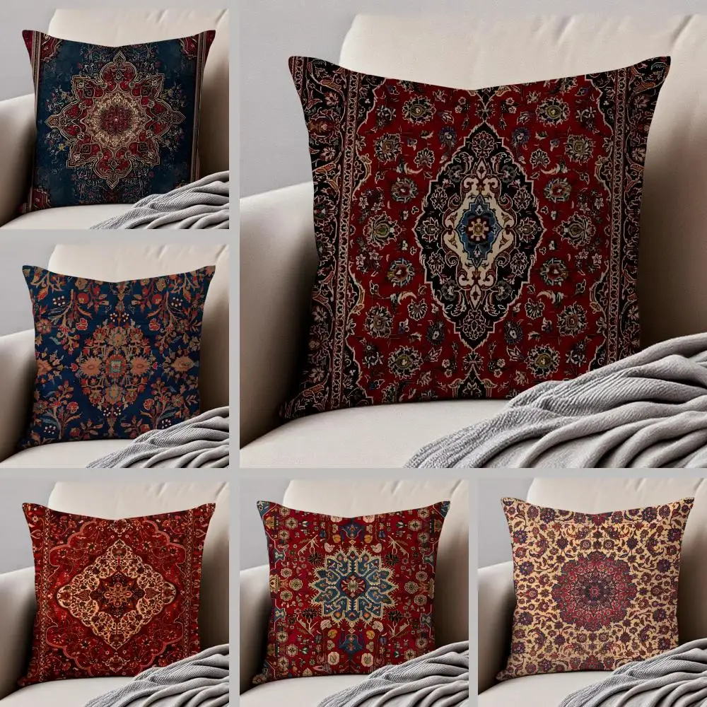 Elegant Cultural Art Vintage Persian Style Cushion Cover Throw Pillow Cover Hidden Button Durable Polyester Chair Cushion