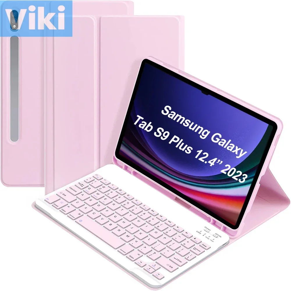 For Galaxy Tab S9 Plus 12.4 Inch Tablet Case with Keyboard, Detachable Keyboard Cover for Samsung Tab S9 Plus SM-X810/X816/X818