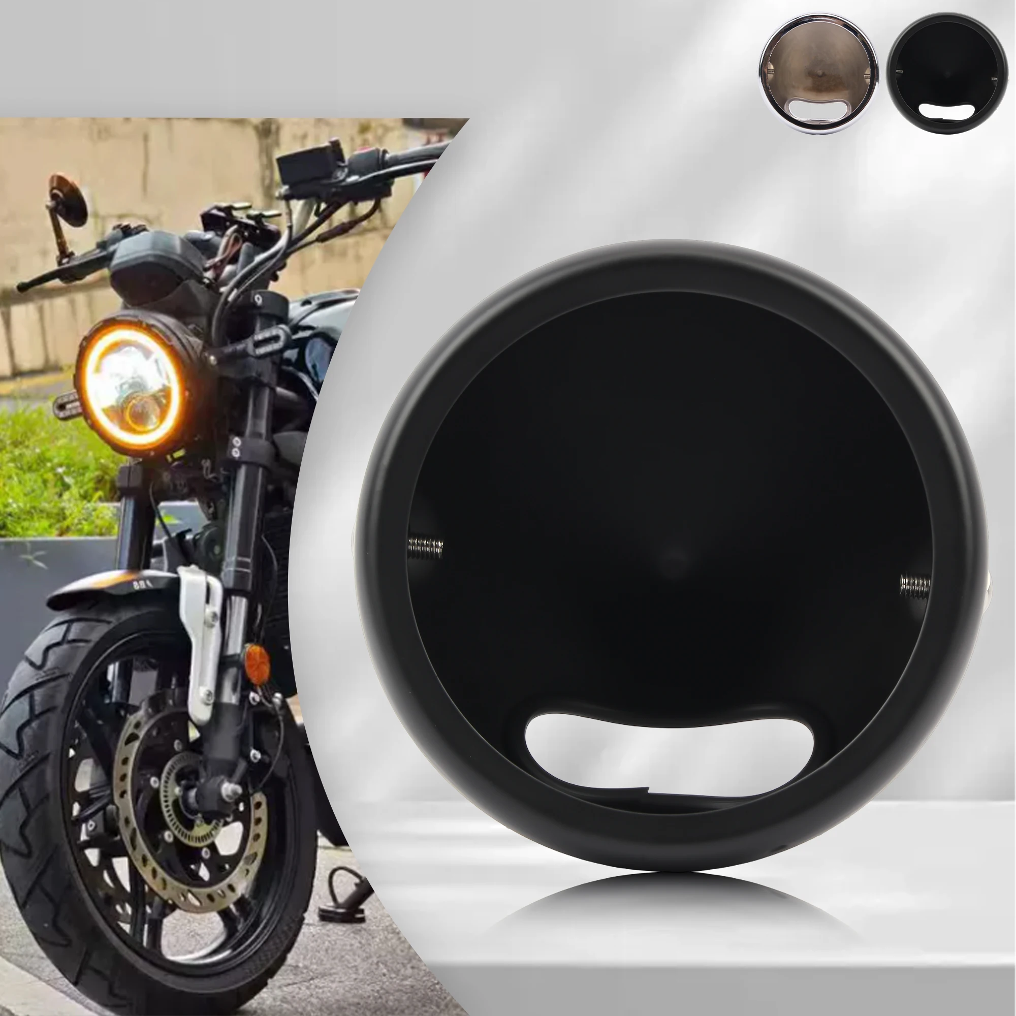 Universal 5.75" 7" Motorcycle LED Headlight Housing Retro Modified HeadLamp Base Bracket For Harley Yamaha Suzuki Cafe Racer view 2