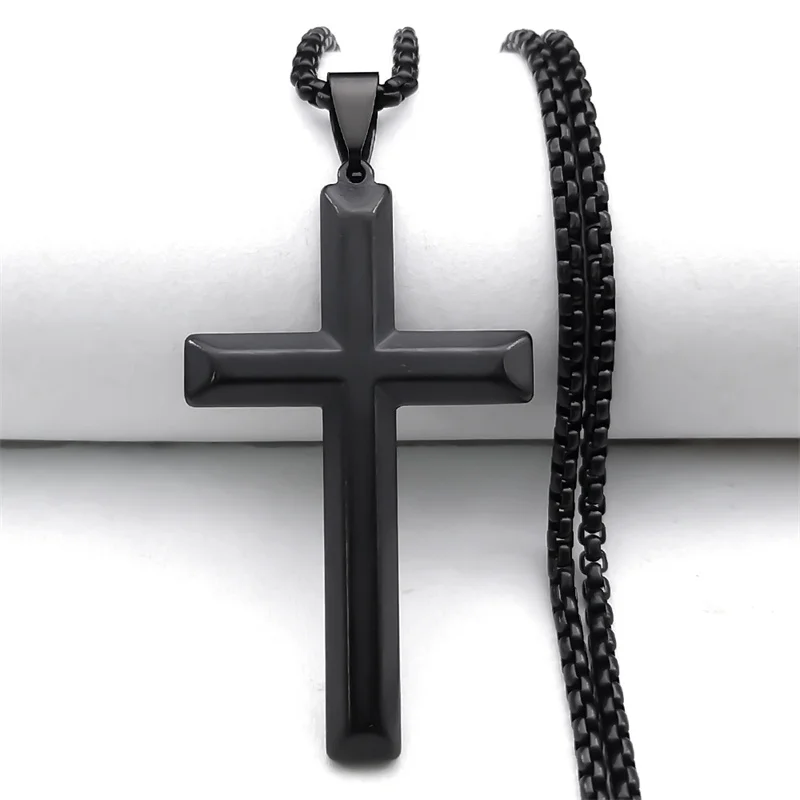 Punk Cross Pendant Necklace for Women Men Stainless Steel Black Color Gothic Chain Necklaces Jewelry corente masculina NHH15S06