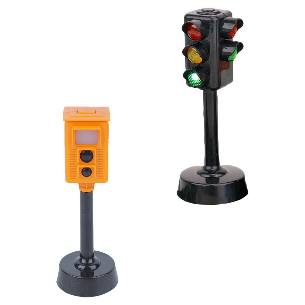 2 Pcs Traffic Light Toy Playset Children Model Toys Flash for Fun Mini Signs Plastic Kids Early Education