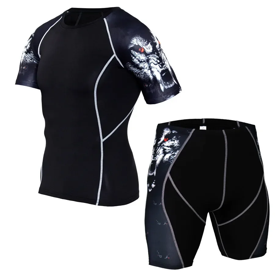 2022 Men Running 2Pcs Mens Set Sportswear Suit for Soccer Gym Fitness Men T-Shirts+Shorts Sets Short Sleeve Sports Sport Shirt