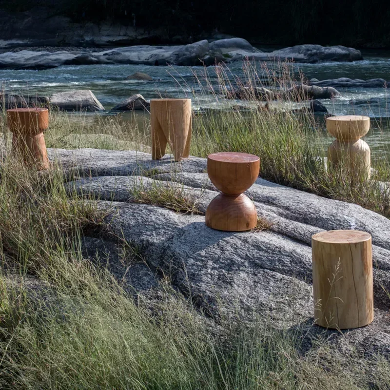 Coffee Table Stool Short Simple Solid Wood Stump Wabi-sabi Homestay Furniture