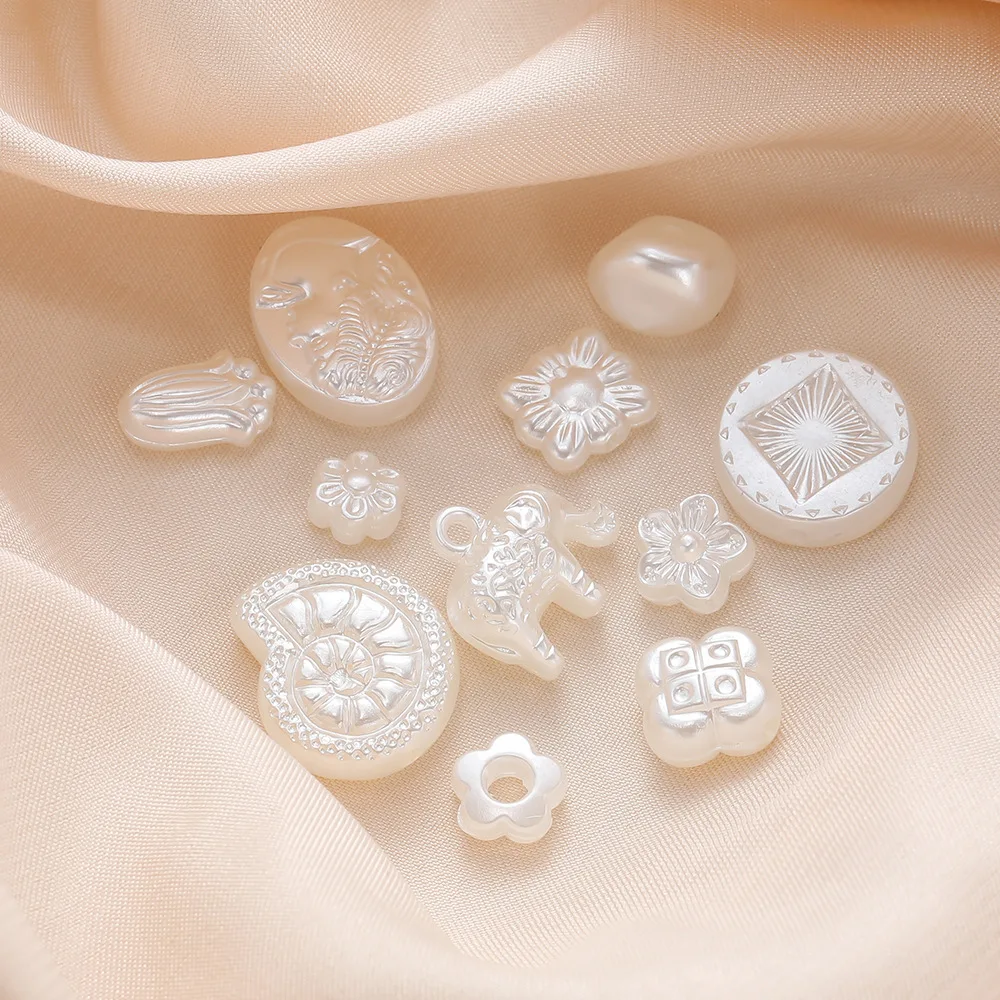 30Pcs Hot Selling Abs Imitation Pearl Baroque Style Flower Cactus Bow Cream Glue DIY Handmade Bead Earring Accessories Wholesale