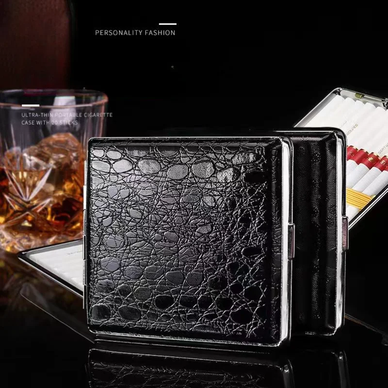 1PCS Leather Cigarette Case Box Personalized Creative 20 Sticks With Brown Case Holder Metal Leather Holds Rubber Band Gift