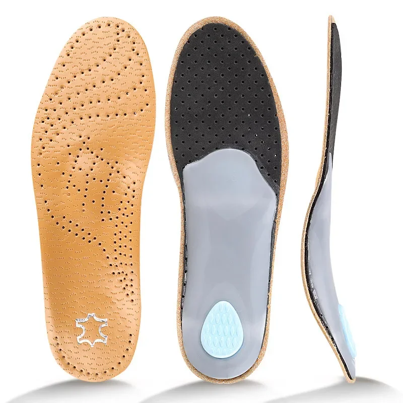 Plantilla ortopédica de cuero para hombre y mujer, soporte para el arco del pie plano, cojín ortopédico de 25mm, inserciones Premium para zapatos