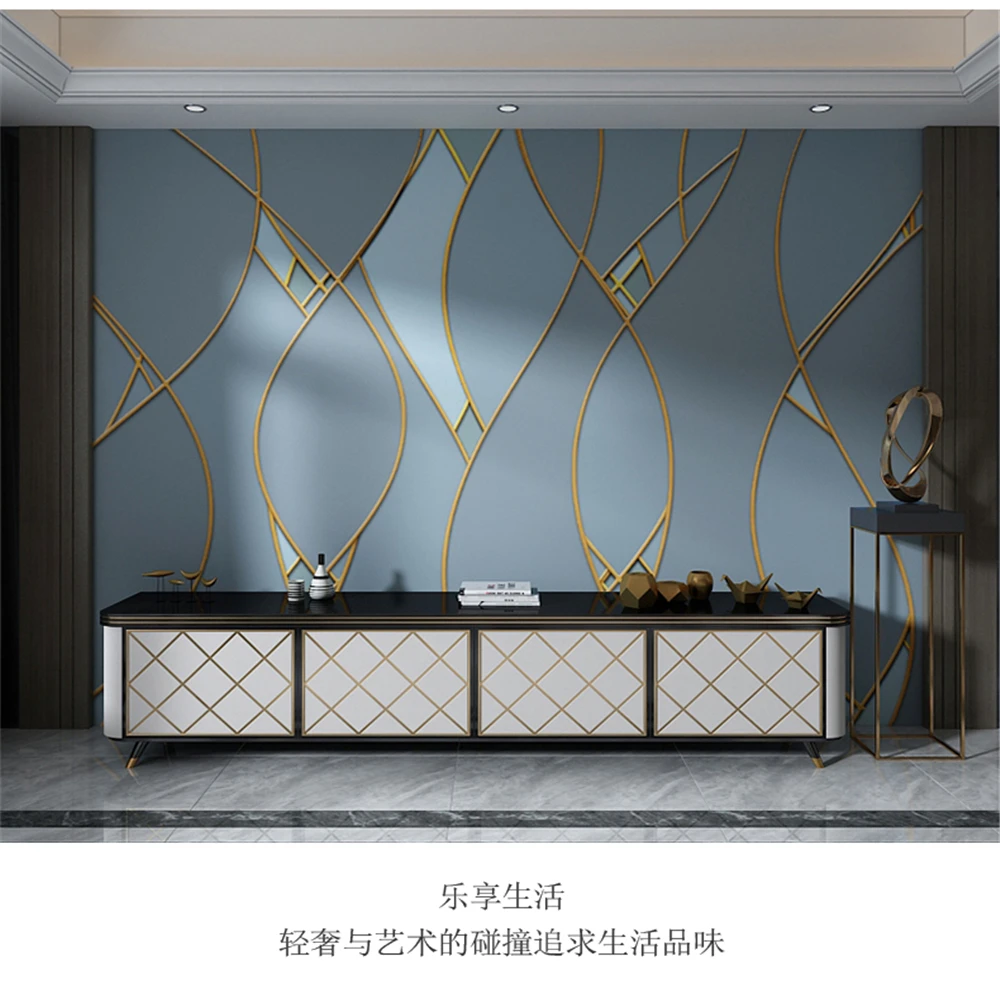 

modern 3d minimalist living room sofa TV background wall wallpaper light luxury wall cloth green geometric decorative mural