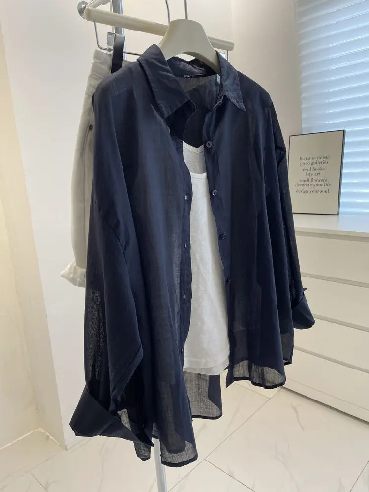 

Lightweight Breathable Linen Sun Protection Shirt Women Summer Korean Style Loose Casual Long Sleeve Open Cardigan