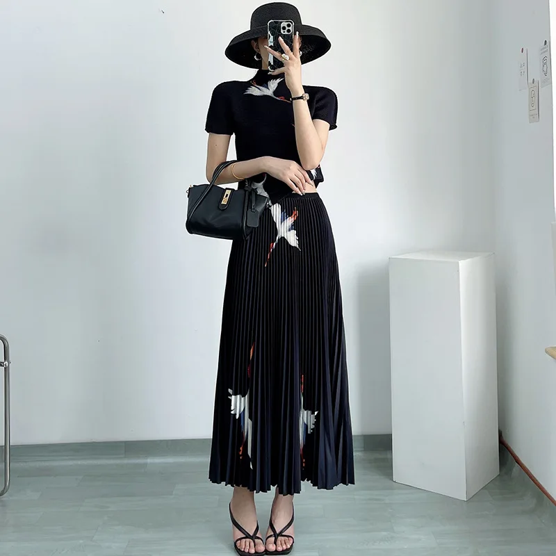 women's-summer-faion-high-collar-t-irt-and-pleated-skirt-two-piece-set-ort-sve-pullover-polyester-material