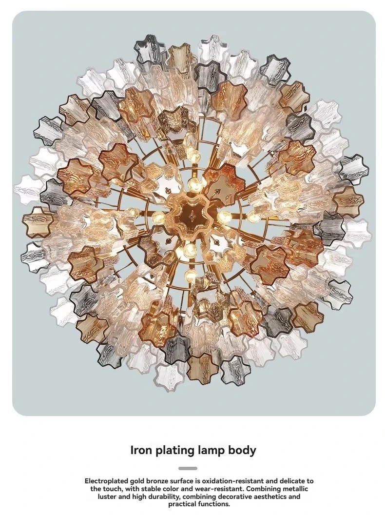 Round Murano Glass Chandelier For Dining Living Room Bedroom French Glass Tube Hanging Chandelier Ceiling Pendant Lights
