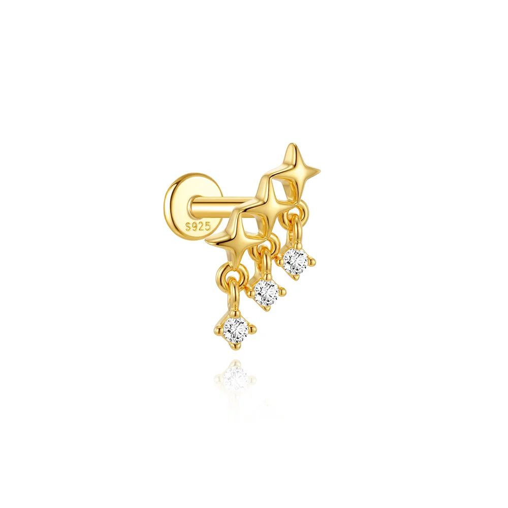 AIDE 925 Sterling Silber Kite Stone Zirkon Flachkopf-Innengewinde-Piercing für Damen, Sternkette, Quasten-Accessoires, Schmuck