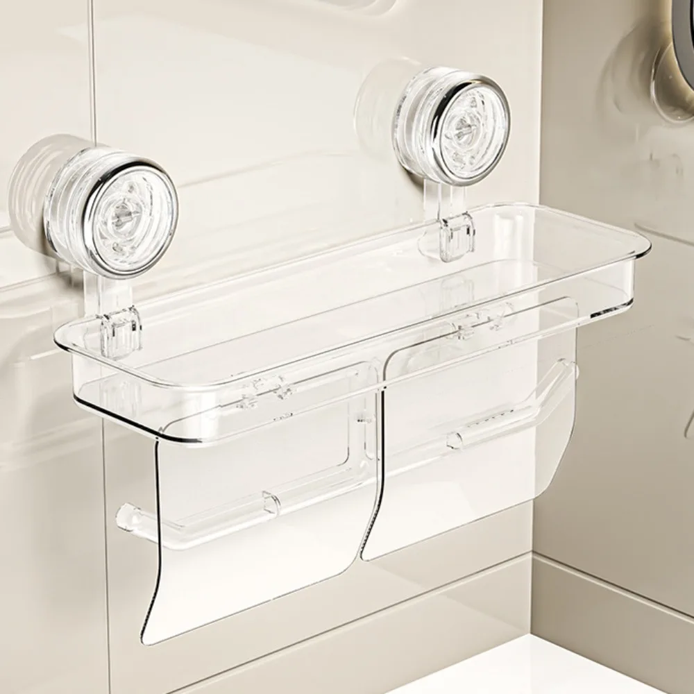 

Wall Mounted Suction Cup Tissue Holder Punch-free Stable Bathroom Storage Rack PET+ABS Waterproof Toilet Paper Holder Hotel