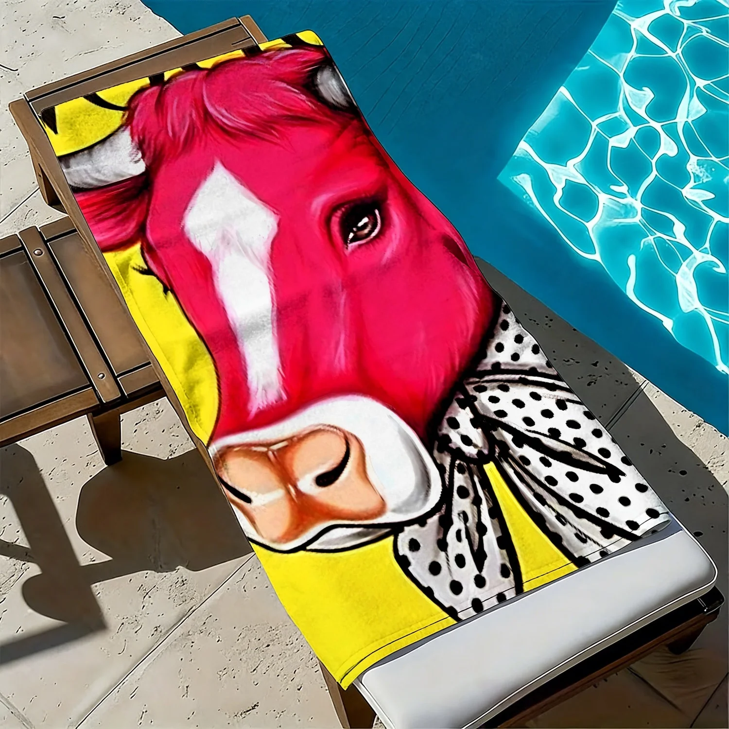 Pop style pink cow theme polyester microfiber beach towel is highly absorbent, suitable for swimming and beach outings