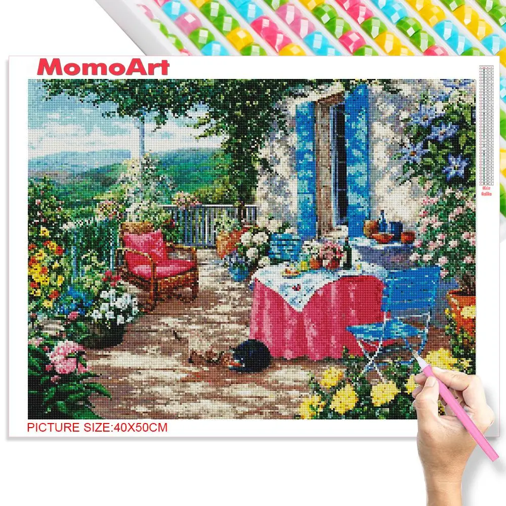 AB wiertła pełny kwadratowy obraz okrągły diamentowy ogród 5D krzyż zestaw do szycia haftowany krajobraz dom mozaika ozdoby do dekoracji wnętrz