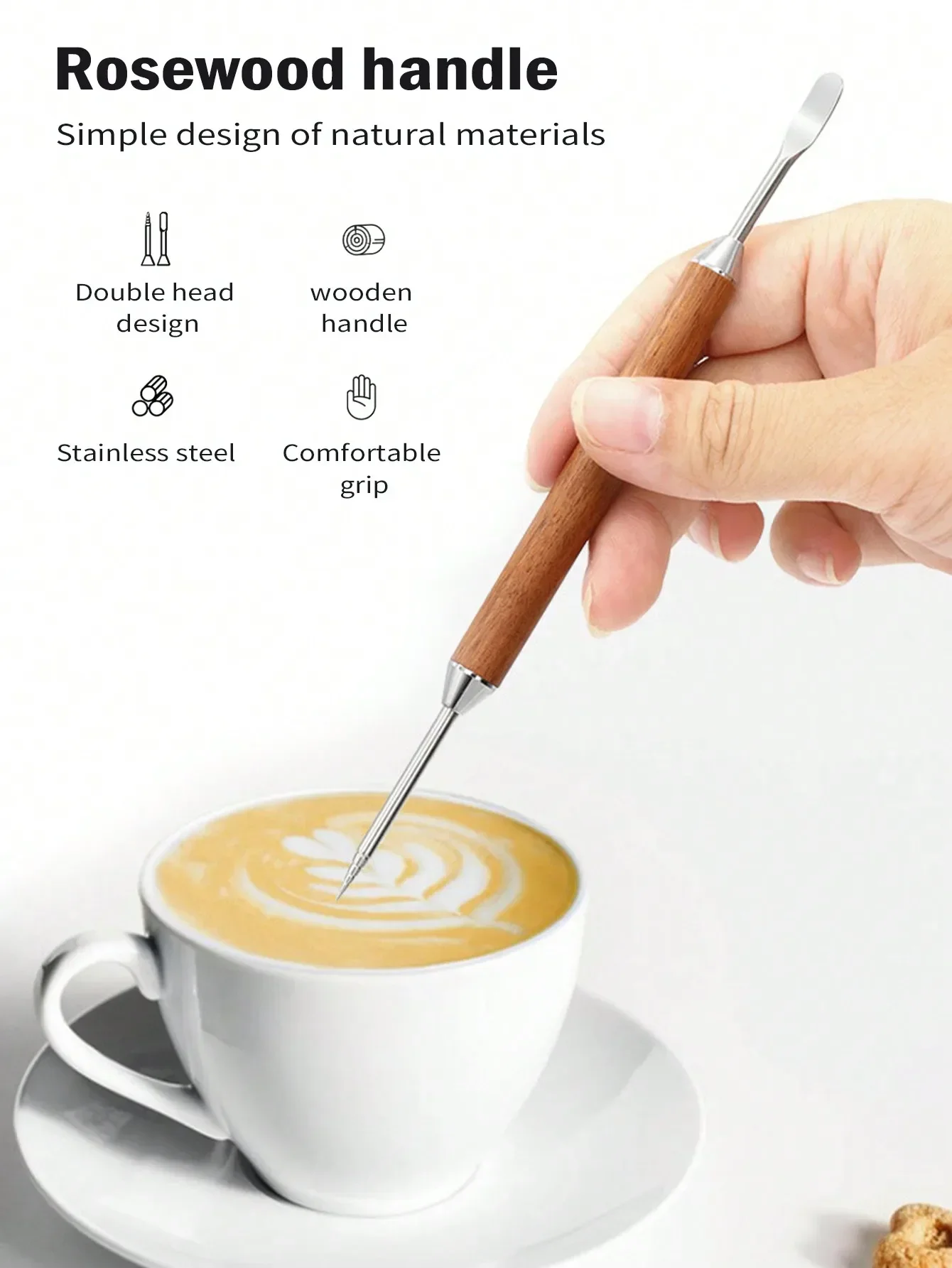 Punana Stainless Steel Coffee Art Pen With a Box, Coffee Latte Needle with Wood Handle Cappuccino Spatula Needle Barista Tool