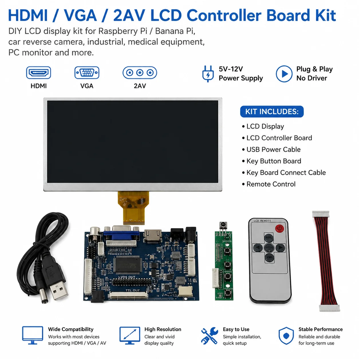 65-インチ-800-480-hdmi-vga-av-コントローラドライバーボード-tft-液晶画面コンピュータケースモニターディスプレイラズベリーパイ-pc-ラップトップ