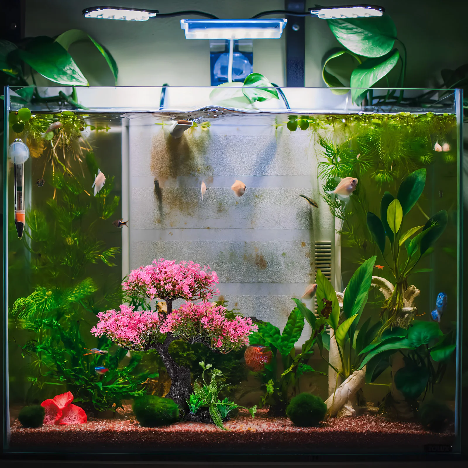 Accessori combinati per piante di simulazione per pesci rosa rosa piante d'acquario finte decorazione in plastica ufficio mini