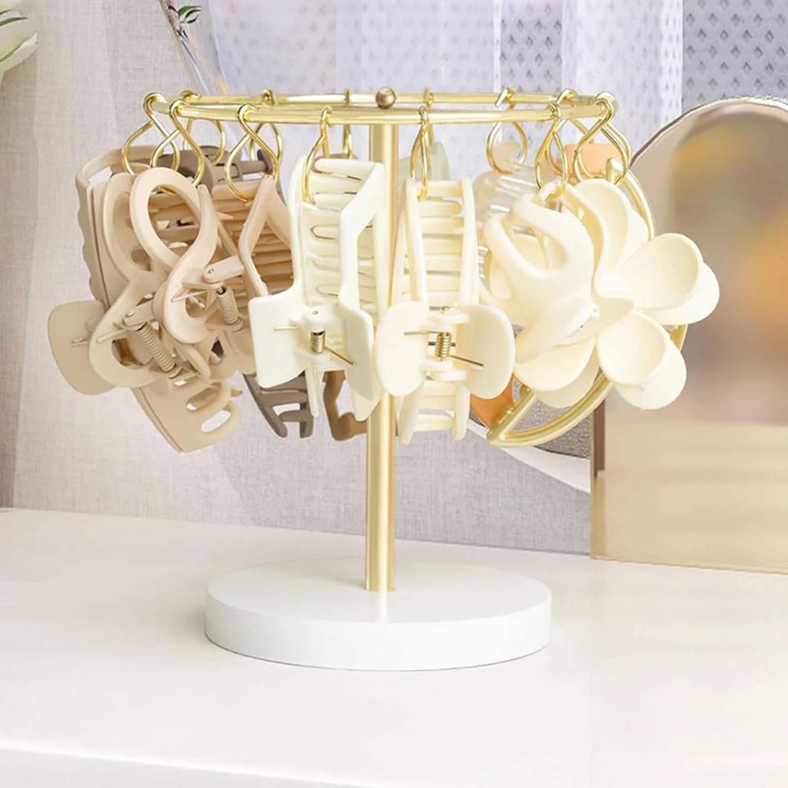 

Bathroom Desktop Storage Rack Metal Hook Organizer Rack For Jewelry Hair Rope Hair Claw Clip Light Luxury Home Storing Holder