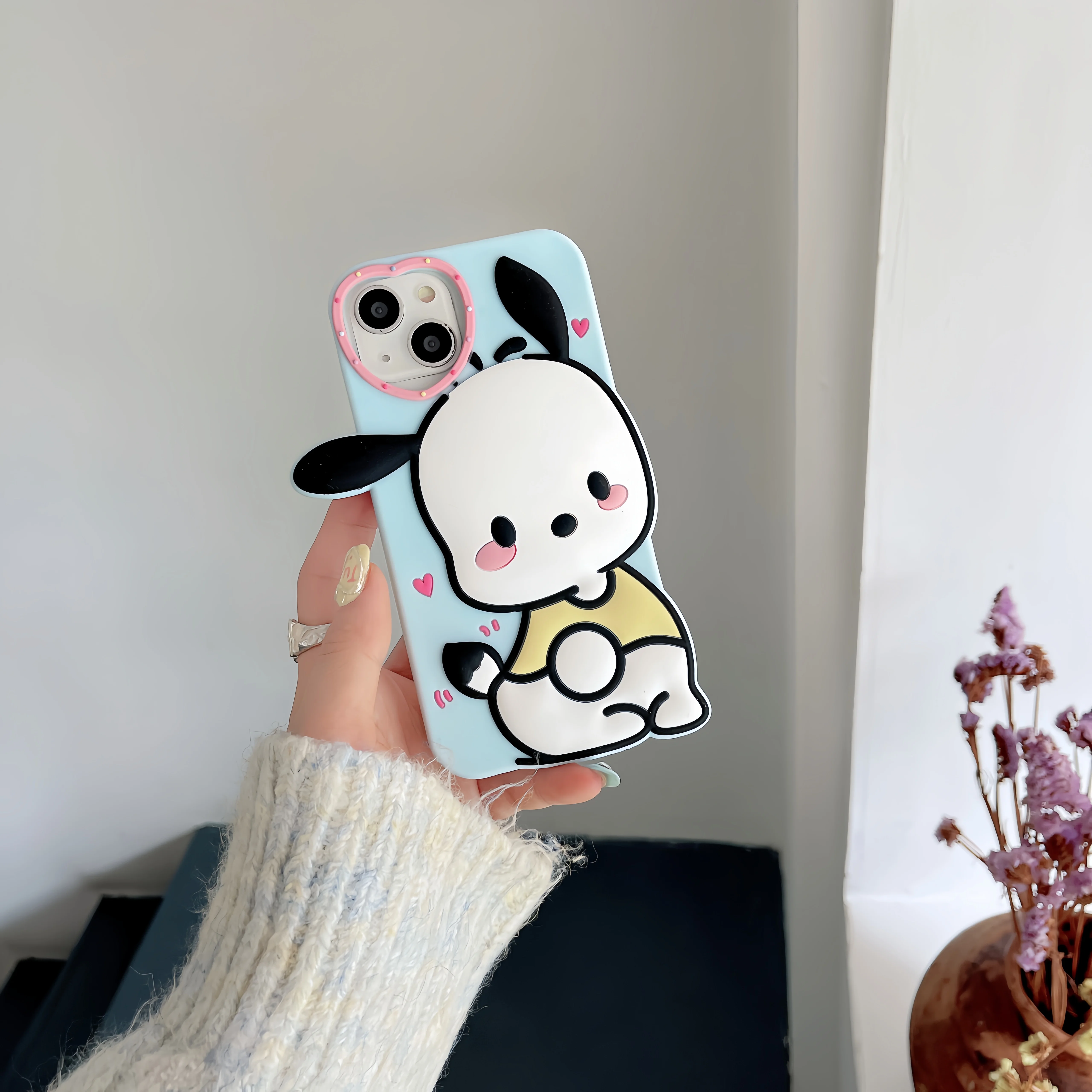 Cartoon Pochacco Couple Phone Case For iPhone 15Pro Max 14 13 12 11 Sanrio Cute Dog Soft Silicone Shockproof Blue and Pink Cover