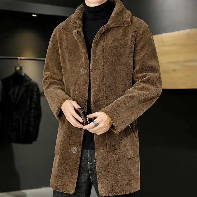 Double -sided Wear Winter Jacket Men Granular Velvet Splicing Slim Abrigo Largo Hombre Solid Color Coat Long Warm Jacket