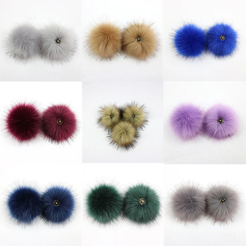 1PC 8cm Faux Fox Fur Pompom DIY Colorful Dark Buckle Faux Fox Fur Pompom Women Caps Shoes Accessories Sewing Accessories costura