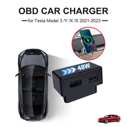 Tesla、携帯電話充電アダプター、obd2スプリッター、USBおよびタイプc、デュアルポート、プラグヘッド、モデル3、y、x、s用のカーobd急速充電器