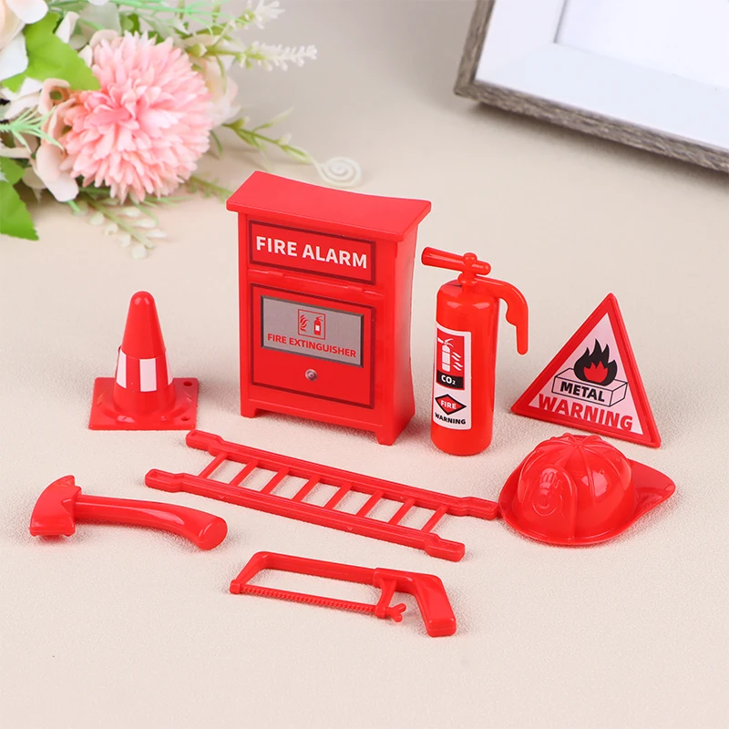 1Set 1:12 Dollhouse Simulation Miniature Fire Accessories Extinguisher Fire Hydrant Helmet Ladder Hammer Model Scene Decor Toy