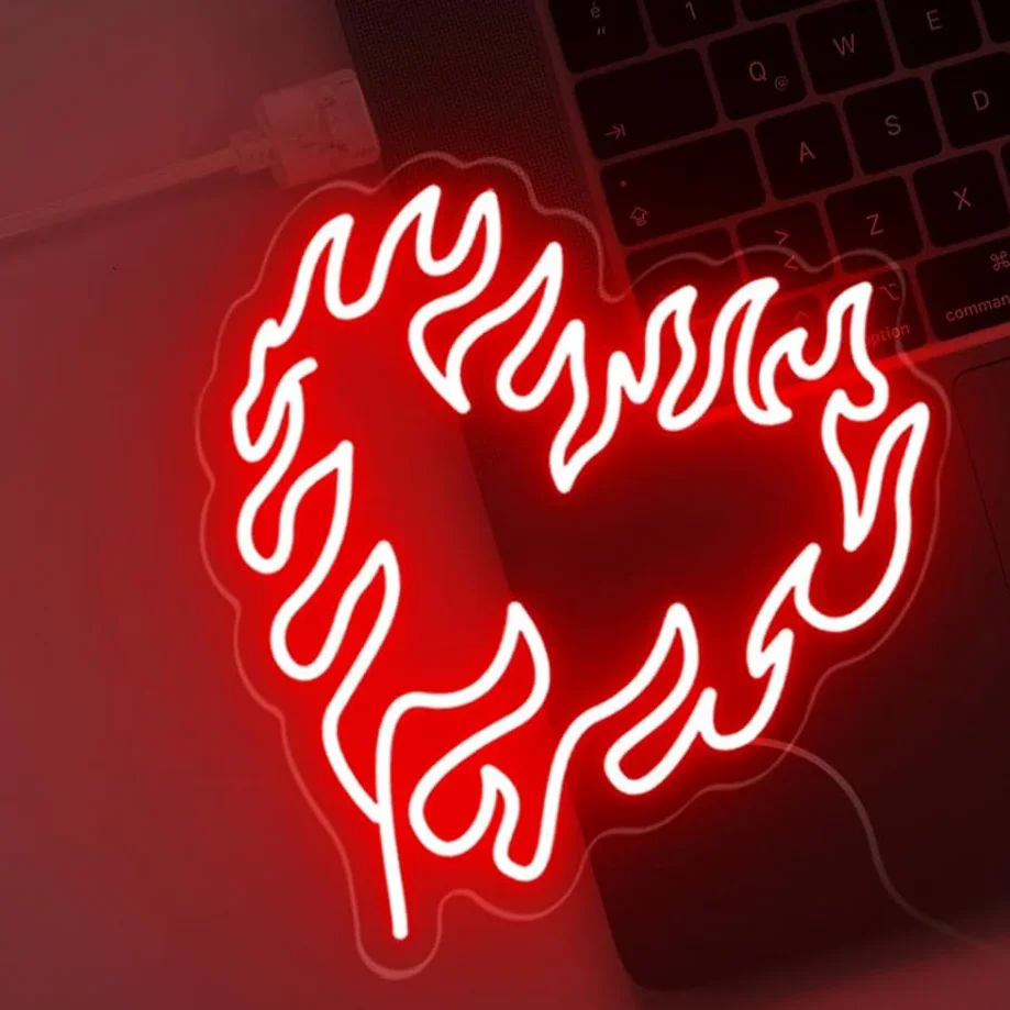 Heart Fire Shape Neon Signs LED Neon Light Sign Light Up Neon Signs Wall Decor for Bedroom Birthday Gift Valentine's Day Party