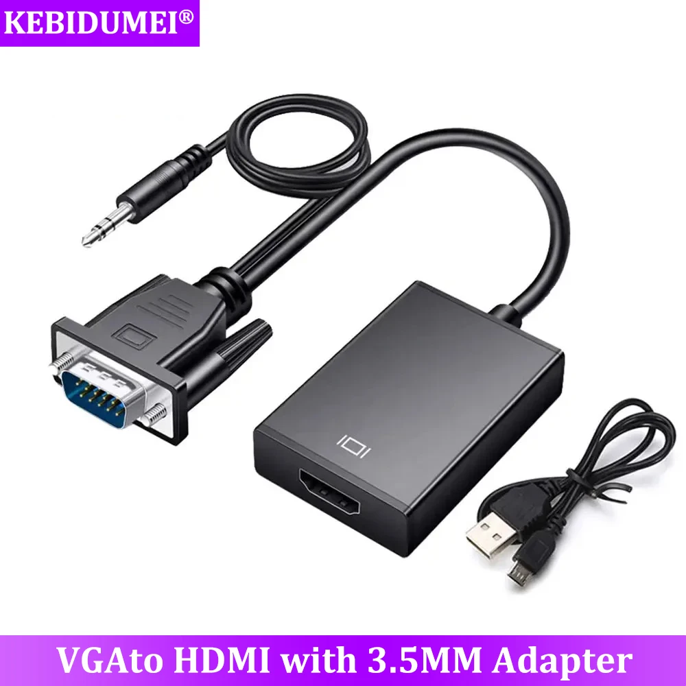 HD 1080P VGA to HDMI Converter VGA Adapter with 3.5mm Audio Video Cable VGA Input HDMI Output for Computer Laptop TV Projector