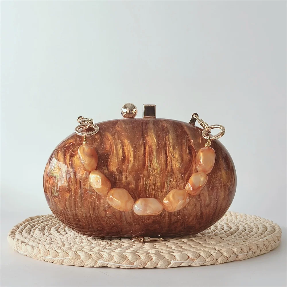 

Casual Party Wedding Bag Travel Mini Acrylic Clutch Bag Ladies Purses Brown Pearl Luxury Brand Basic Design Handle Box Handbags